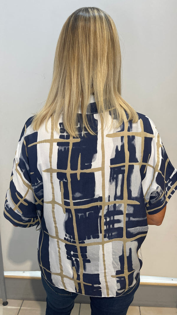 Rebecca - Navy/Beige Print Shirt