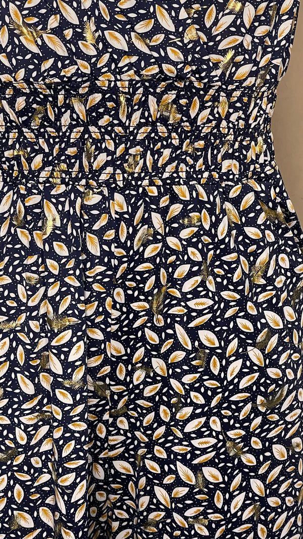 Jane - Navy/White Gold leaf Print Jumpsuit