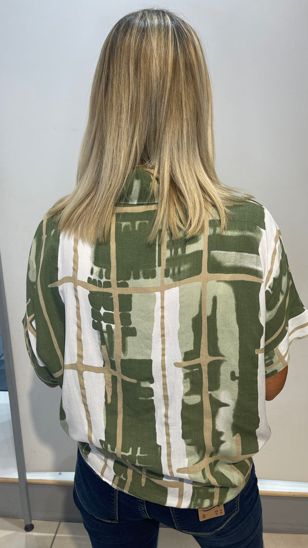 Rebecca - Khaki Green/Beige Print Shirt