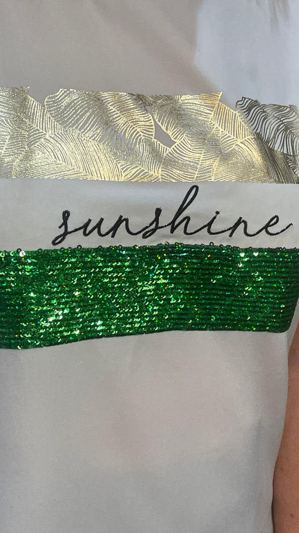 Kenny - White/Green Sequin Detail Graphic Tee