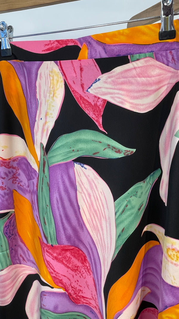 Josie - Black/Pink Leaf Print Skirt