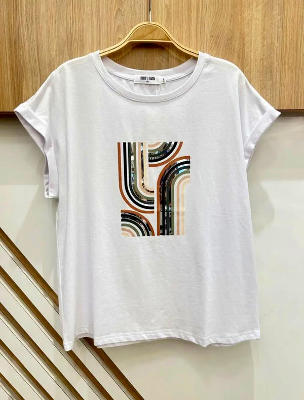 FiFi - White Retro Print T-Shirt