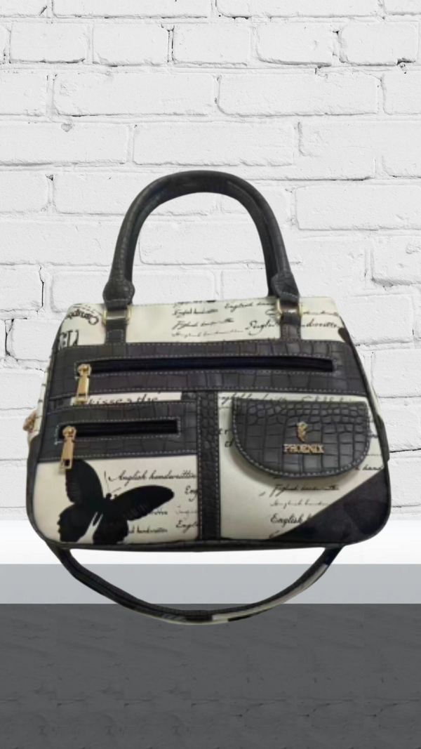 Lola - Double Zip Flap Print Bag Black/White