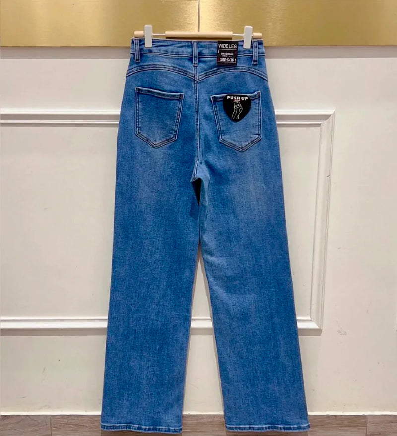 Tess- Blue Button Pocket Denims