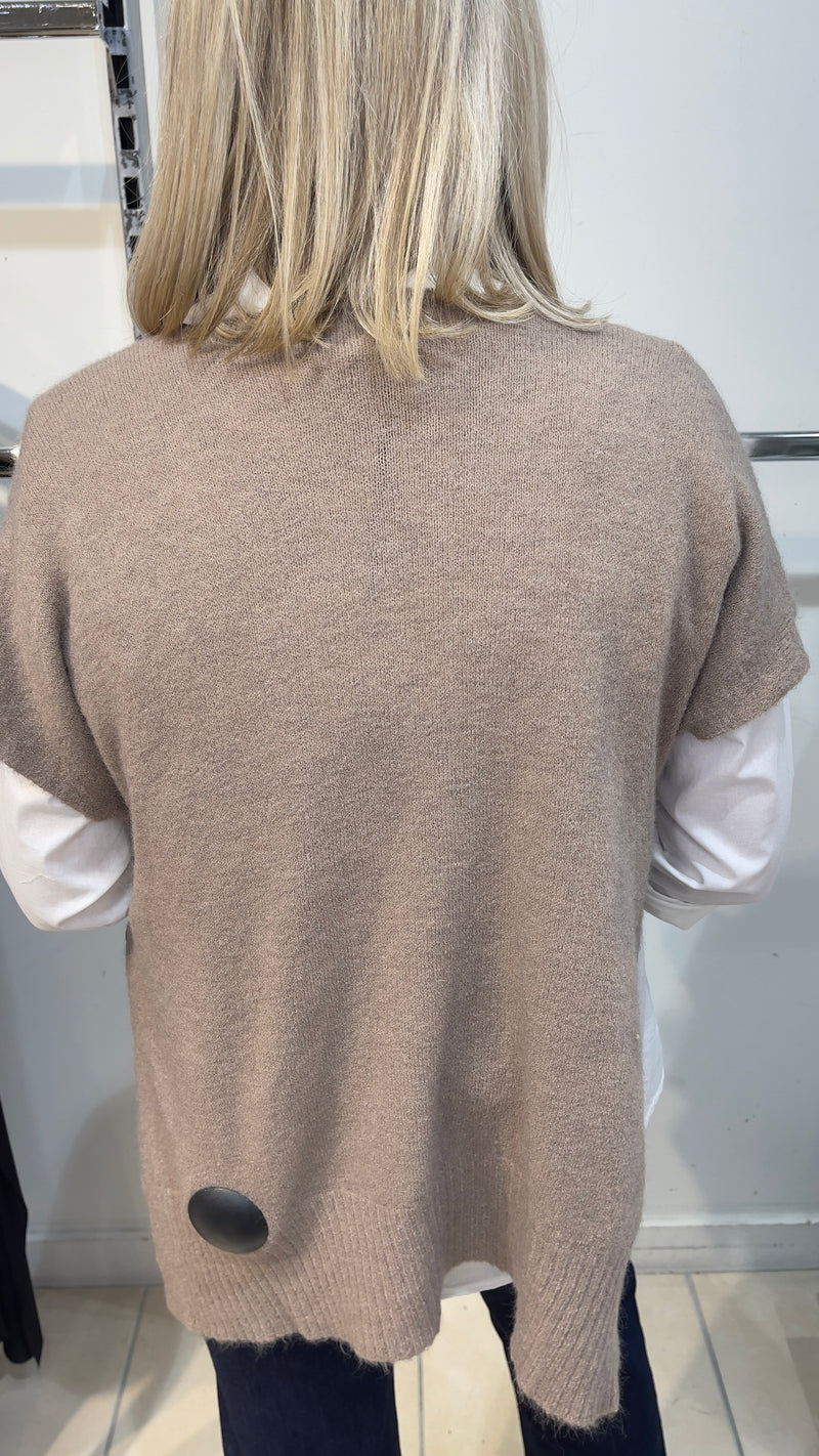 Olivia - Gold button Taupe Tank