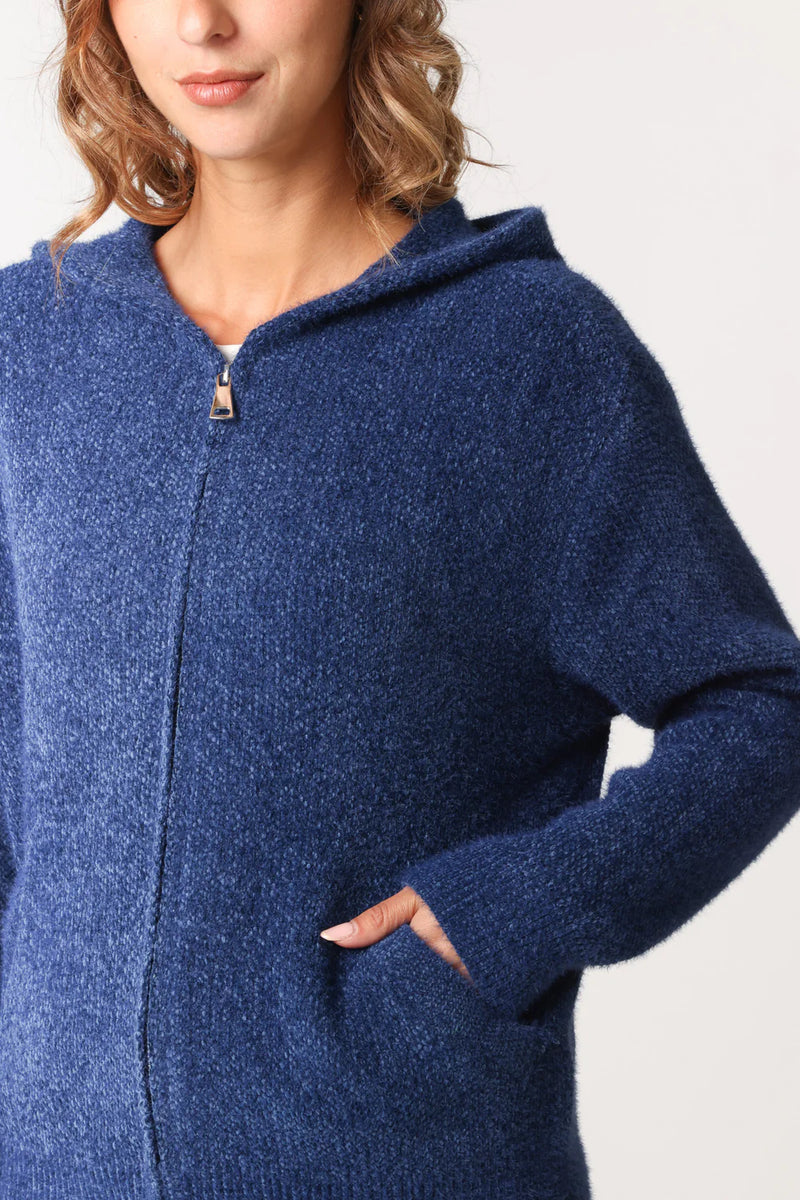 Polly - Blue Soft knit Hooded Zipped Knitwear