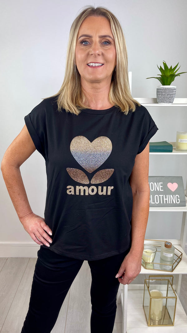 FiFi - Black Amour Shimmer Print T-Shirt