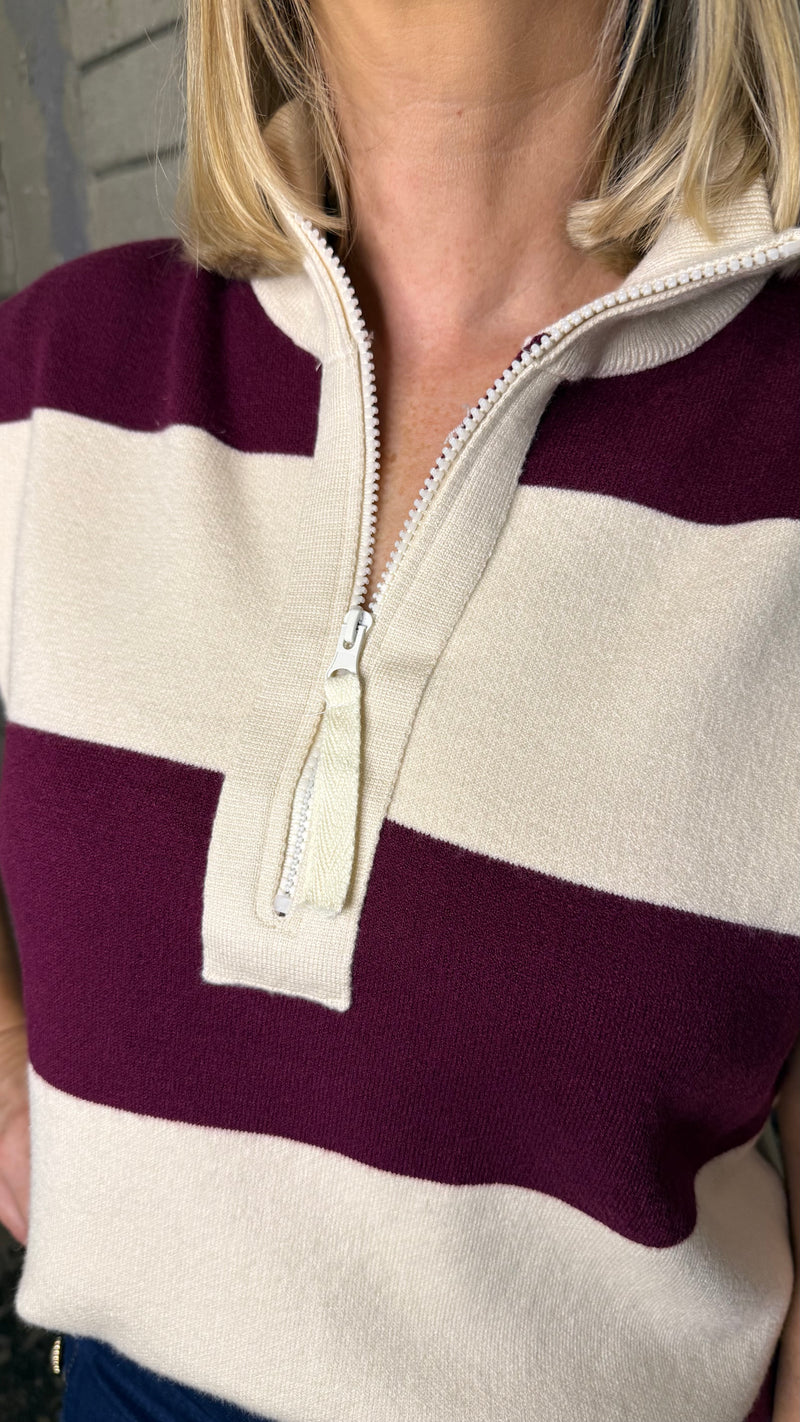 Chelsea - Wine/Beige Stripe Zip knit