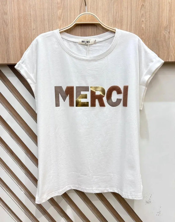 FiFi - White Merci Metallic Logo Tee