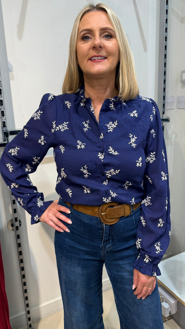 Tanya Navy Frill Collar Blouse