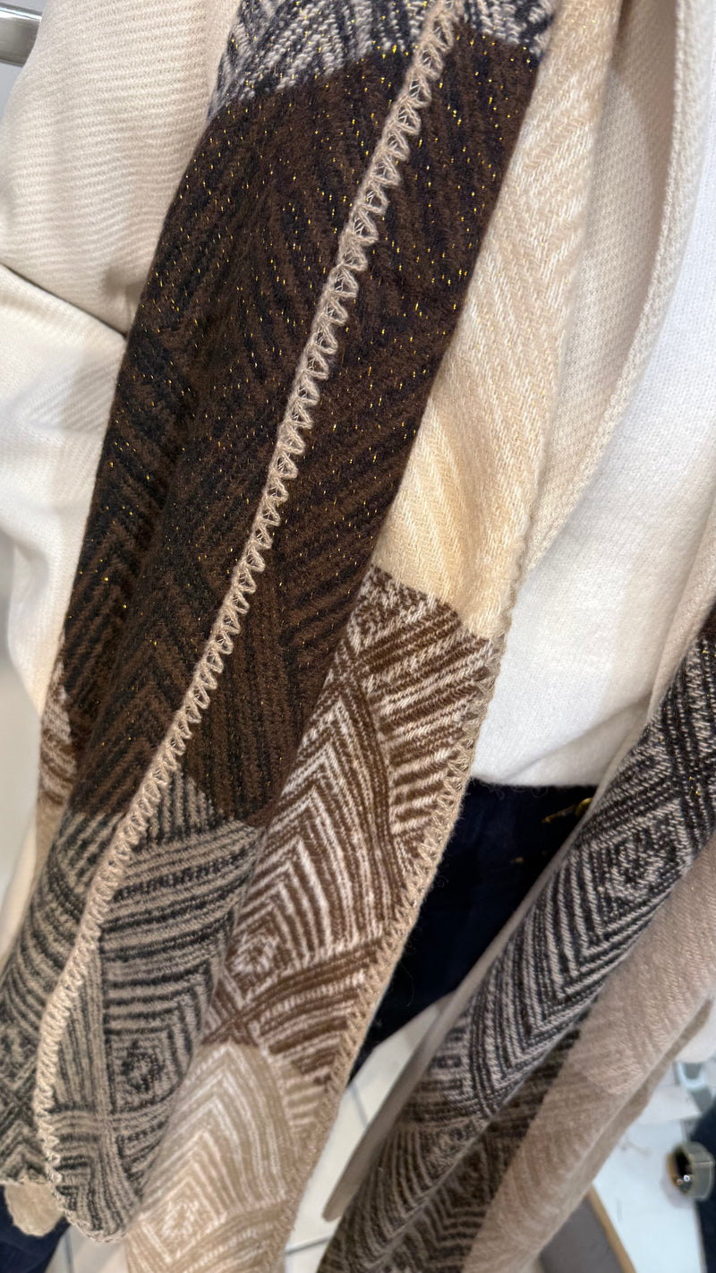 Marcia - Taupe/Cream Lurex thread scarf