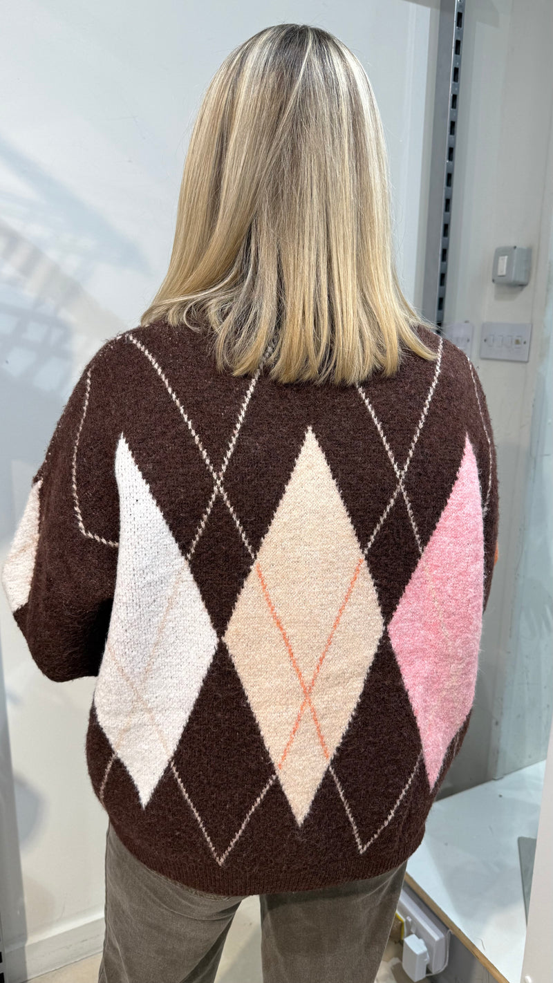 Jessie - Brown Diamond Multi colour Knit