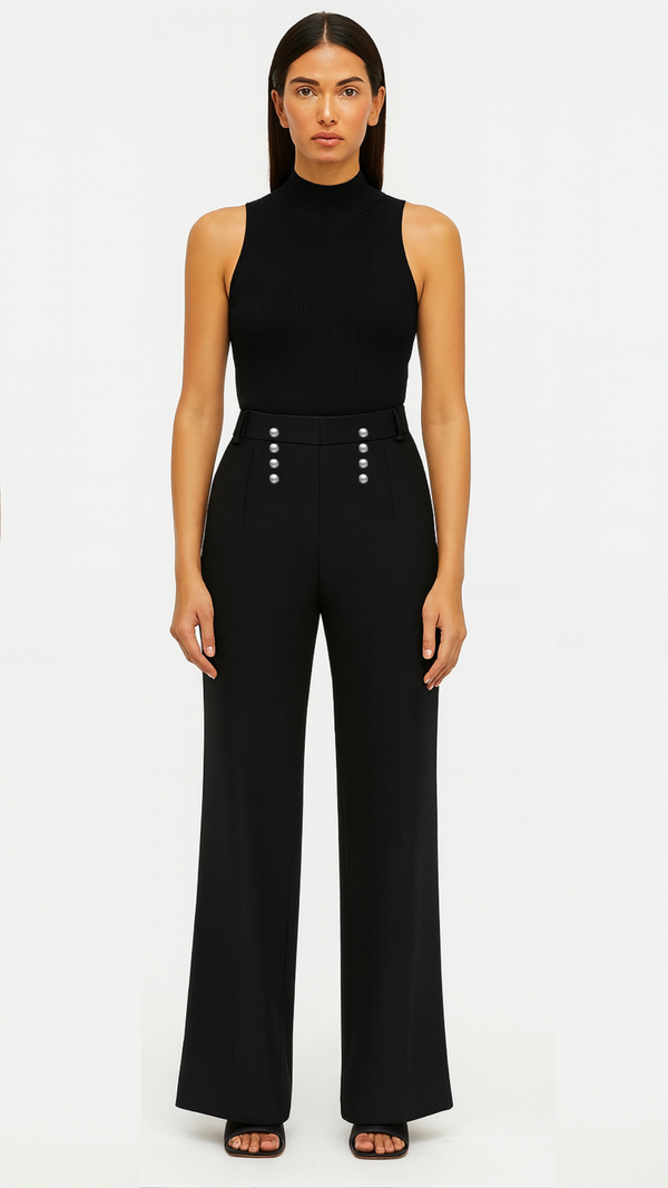 Kelly - Silver Stud Front Trousers Black