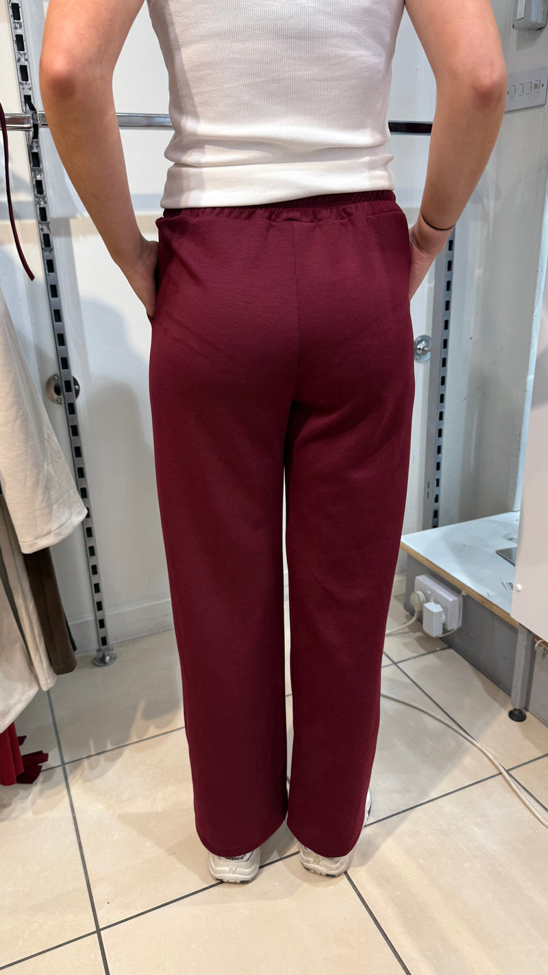 Willow - Wine Elastic Waist Seam Wide Leg Joggers