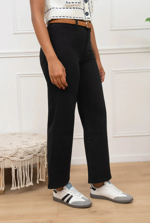 Jake - Black Denim Belted Cropped Jeans
