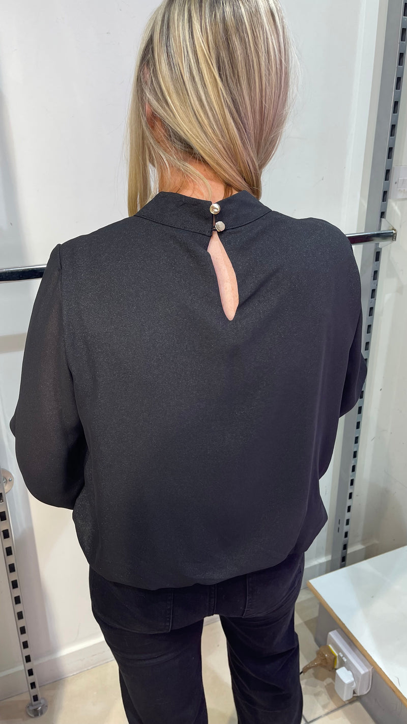 Annie - black Shimmer Effect High Neck Blouse