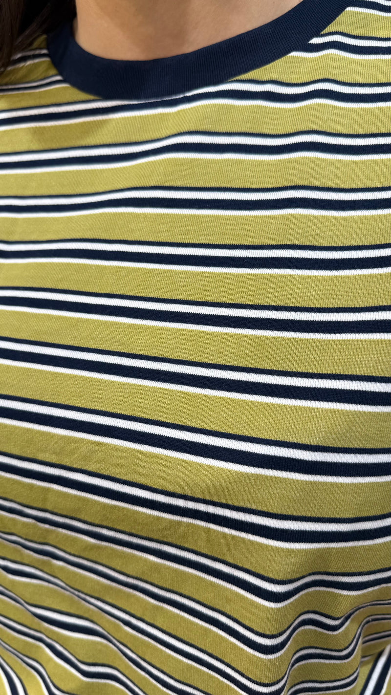 Zara - Stripe Navy/Lime Green Cotton Tee