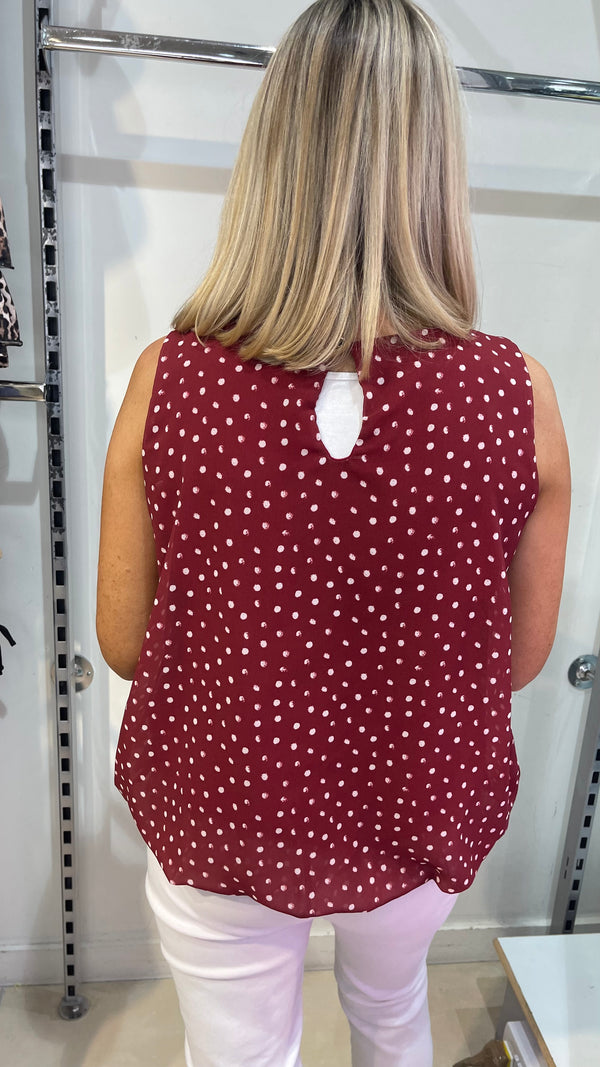 Ava - Wine Polka Dot Print Bubble Hem Top