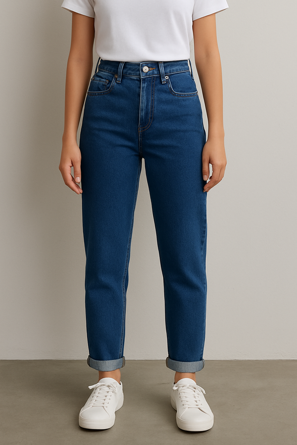 Donna Indigo Blue Stretch Pocket Mom Fit Denims