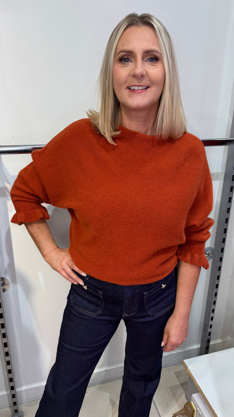 Anne - Frill Sleeve Soft Stretch Jumper Rust