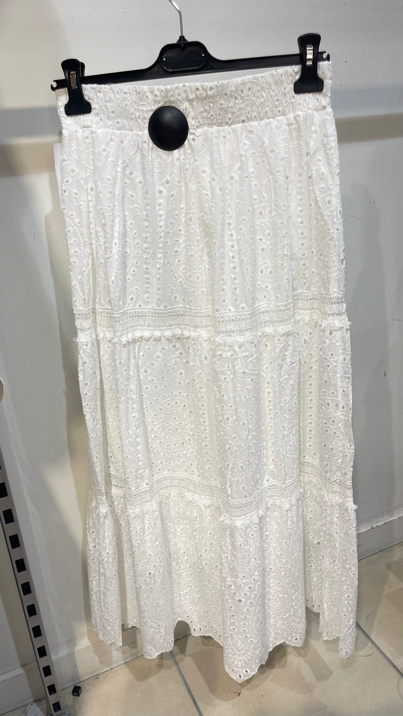 Hattie - pre order dis 20 May White Broderie Anglaise Gypsy Skirt