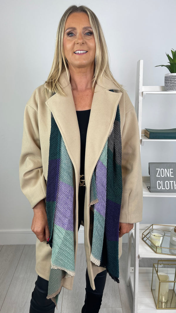 Mandy - Green/Purple Check Winter Scarf