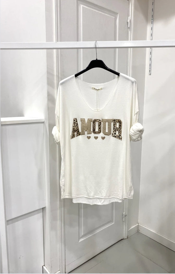 Freda - Cream Animal Amour Print Top