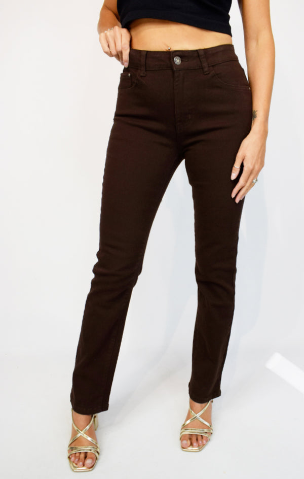 Texas - Brown Straight Leg Stretch Cotton Jeans