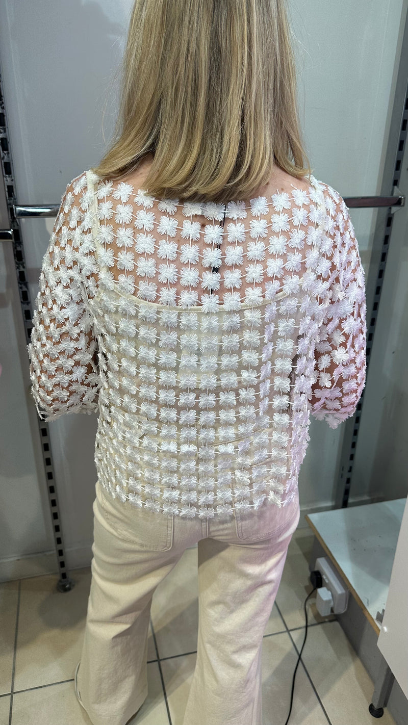 Zoe - White Ditsy Flower Crochet Top