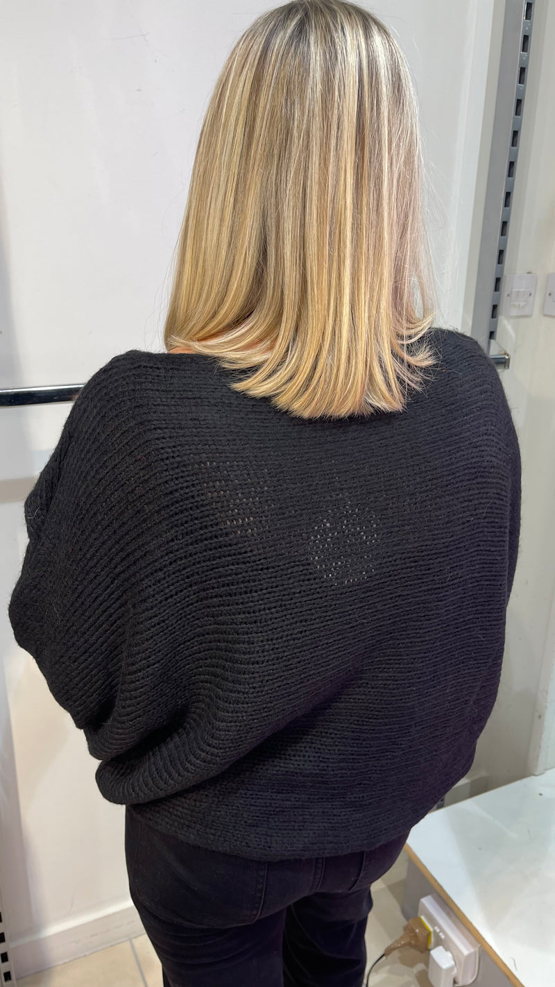 Emer - Black Diagonal Knit