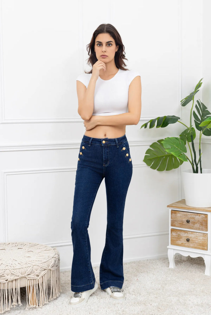 Lee- Dark Blue Button Pocket Stretch Jeans