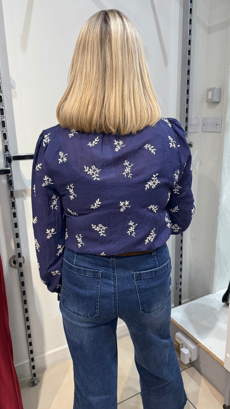 Tanya Navy Frill Collar Blouse