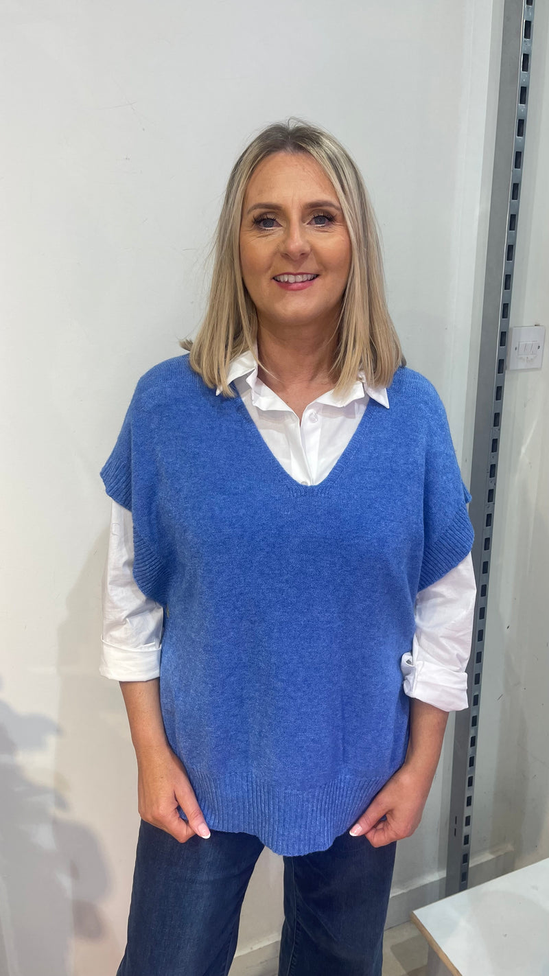 Toni - Denim Blue Soft Button Knit Tank