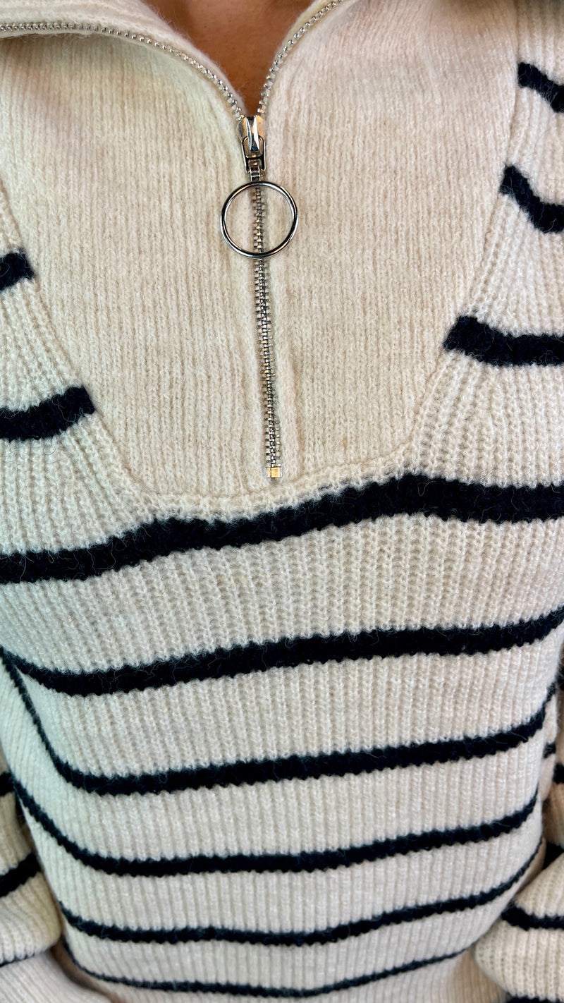 Sam - Cream/Black Striped Knitted Jumper