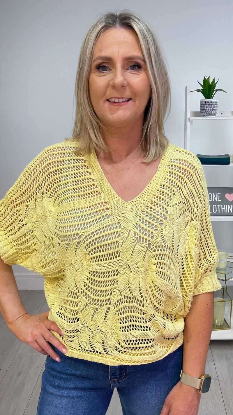 Chloe - Lemon Open Knit Batwing Top