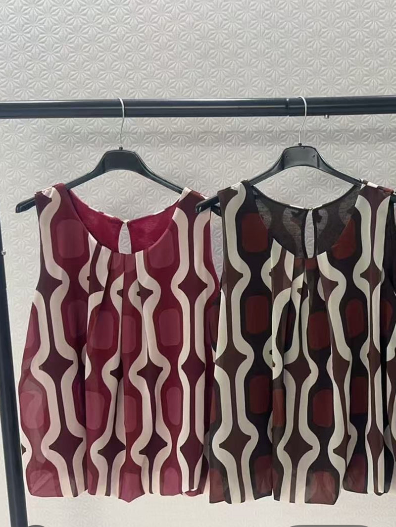 Ava - Chocolate Geo Print Bubble Hem Top