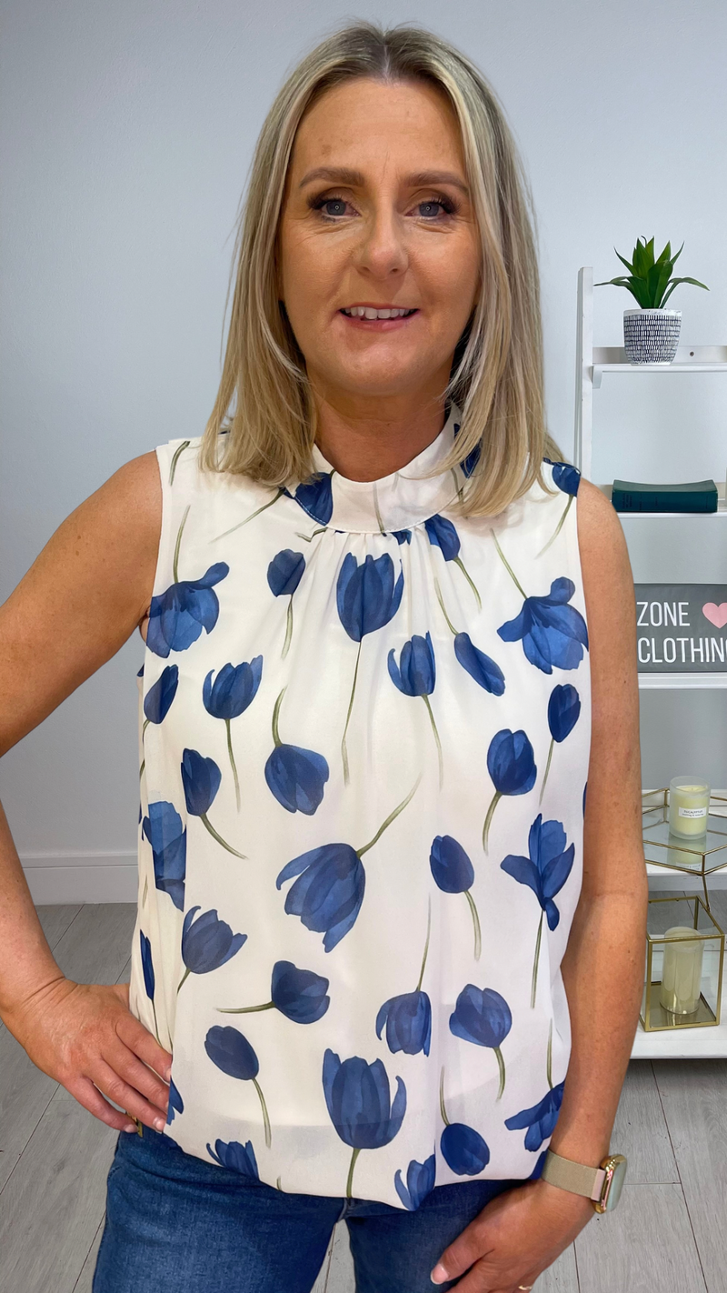 Stella - Blue /Cream Tulip Lined Top