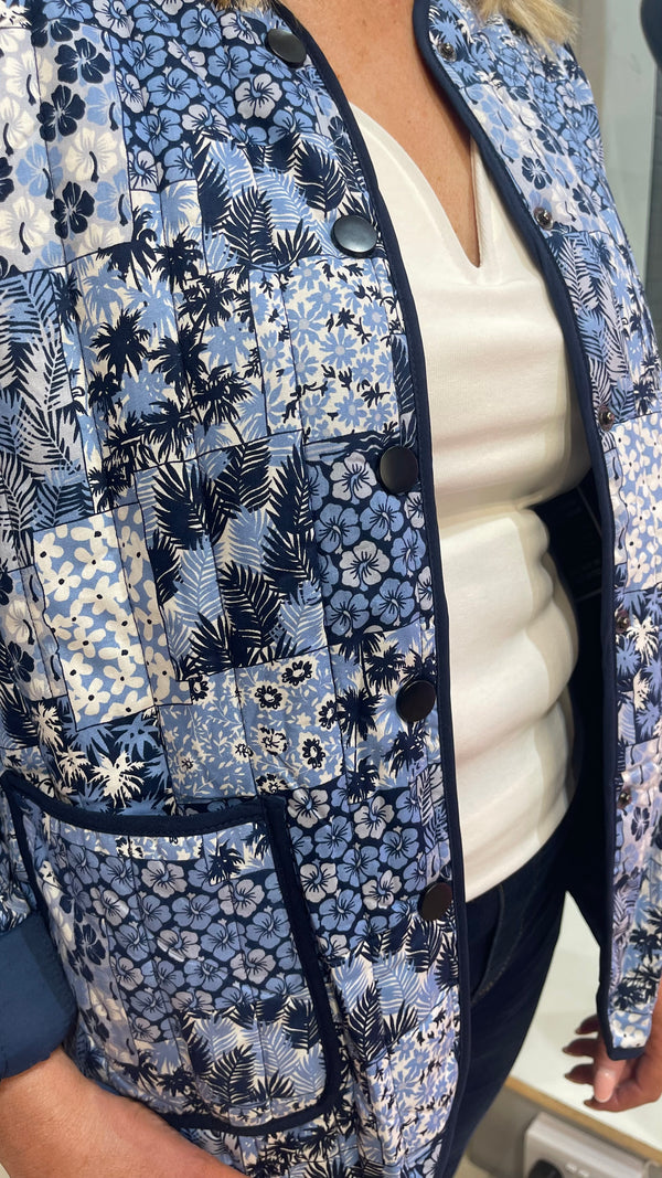 Taylor - Blue Leaf Print Lightweight Quilted Jacket