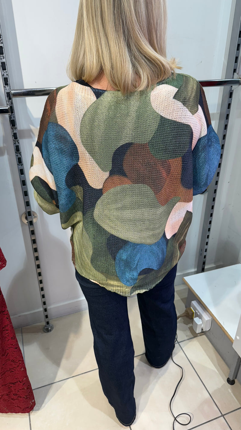 Laura - Green/Blue Abstract Fine Knit