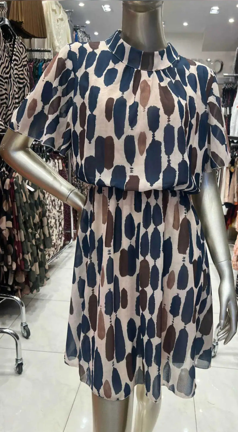 Abbie Navy/Brown Pebble Print Dress