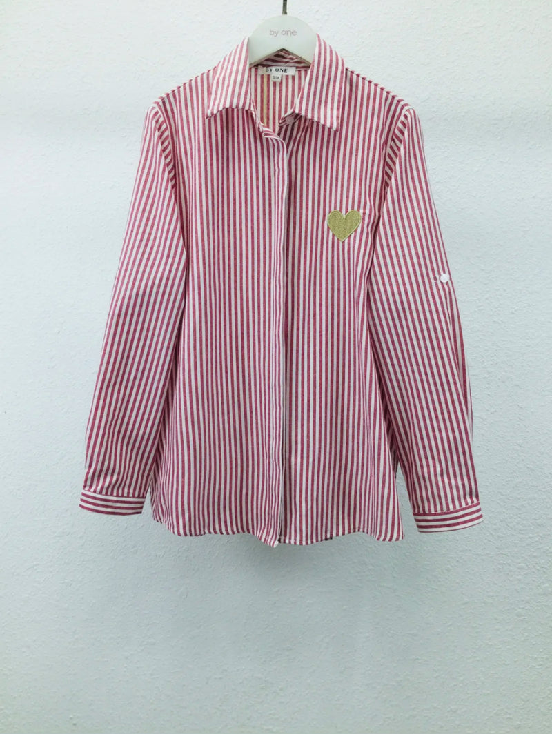 Millie - Dark Red  Stripe Heart Shirt