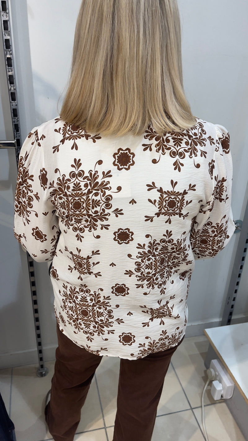 Lauren - Brown/Cream Damask Blouse