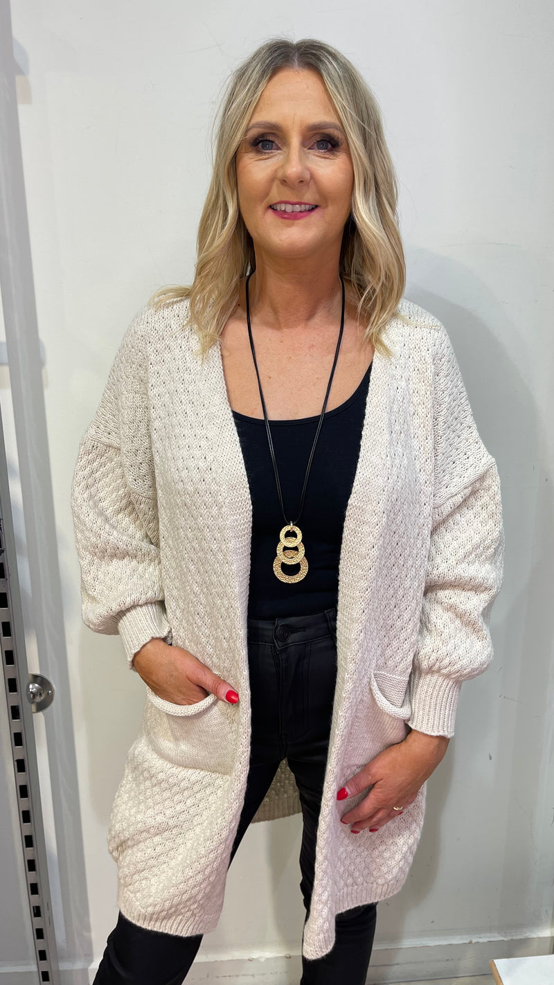 Luna - Waffle Knit Cardigan Oatmeal