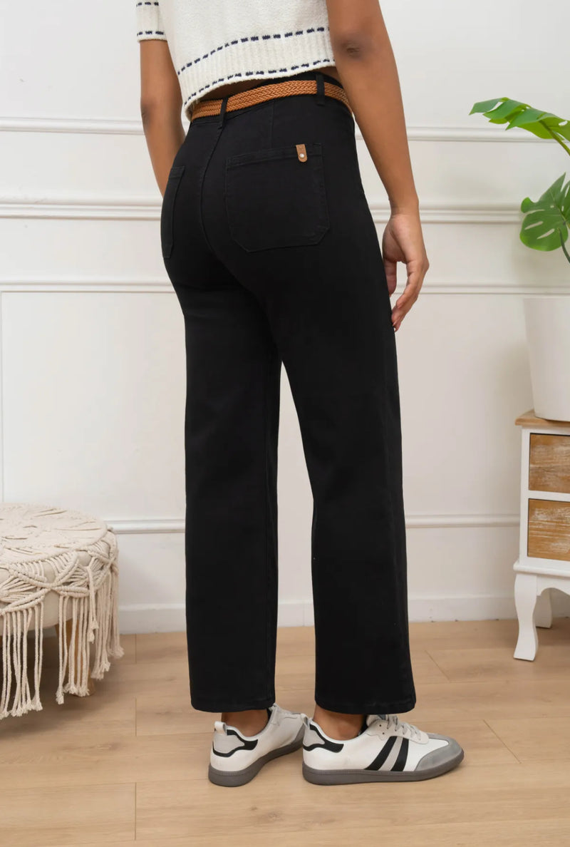 Jake - Black Denim Belted Cropped Jeans