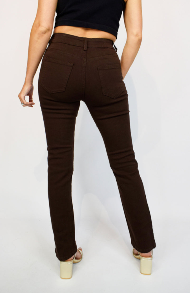 Texas - Brown Straight Leg Stretch Cotton Jeans
