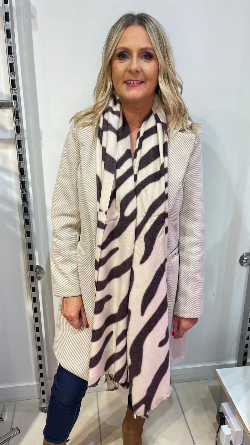 Ava - Beige/Brown Zebra Print Winter Scarf