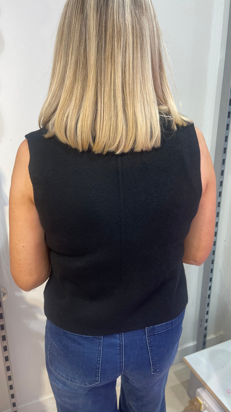 Emma - Black  knit Button Waistcoat
