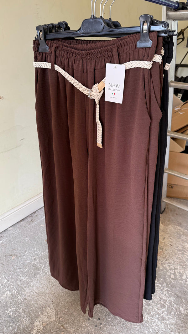 Cooper - Brown Wide Leg Belted Trouser