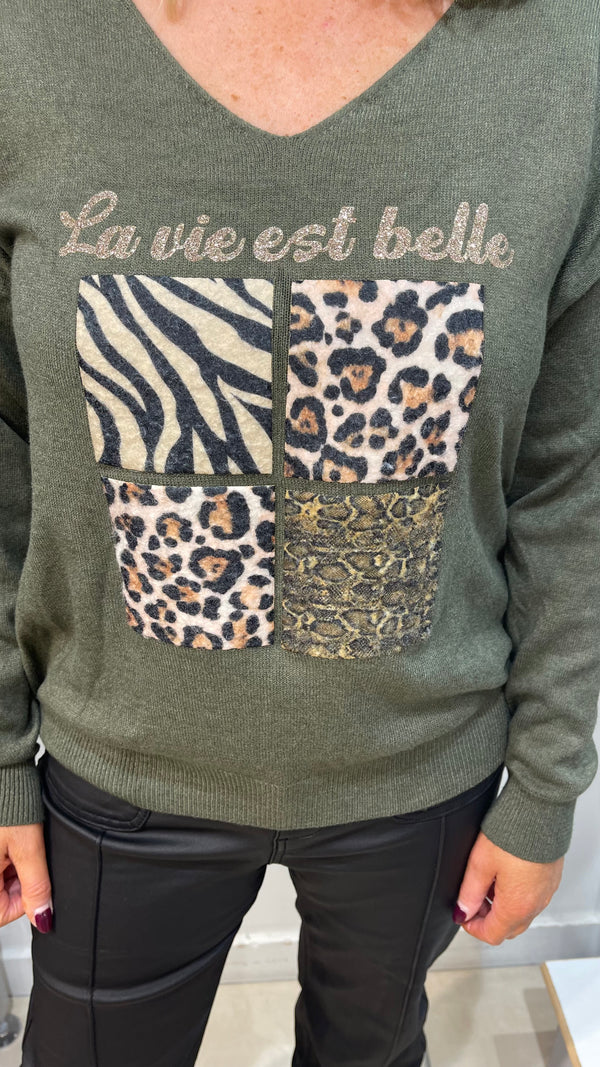 Amber - Green Multi Animal Print  Knit