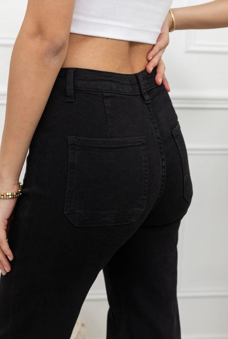 Leo - Black Stretch Button Pocket Jeans